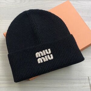 Miu Miu Black Ribbed Beanie